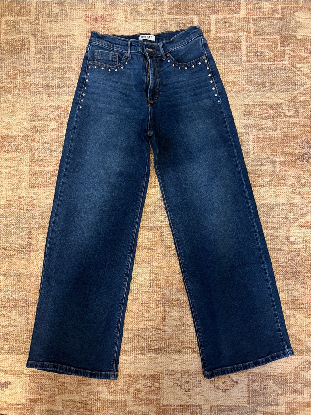 Nine West Dark Blue Straight-Leg Jeans with Stud Accent